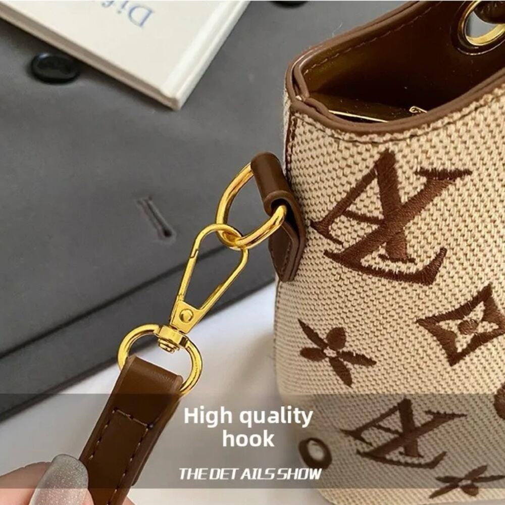 Designer Cream & Beige Monogram Canvas Crossbody Bag - Picture 12 of 12
